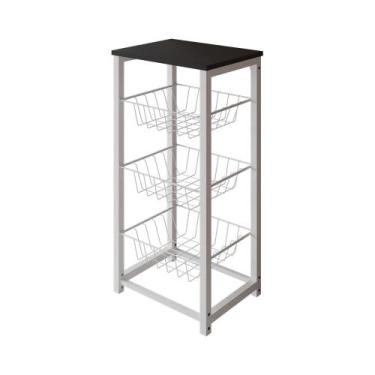 Imagem de Fruteira de Chão Cozinha Desmontada Aço Branco Tampo Preto Madri - Up 