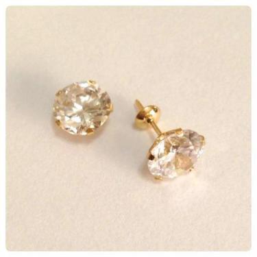 Imagem de Brinco Ponto De Luz Pedra Zircônia Branca 9mm Ouro 18k 750 - DG Presen