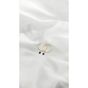 Imagem de Brinco Argola 1.3cm e Pingente Zircônia Azul Ouro 18k. - cjo