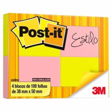 Imagem de Bloco Adesivo Post-it 3M 38x50mm Neon 4x100 Folhas