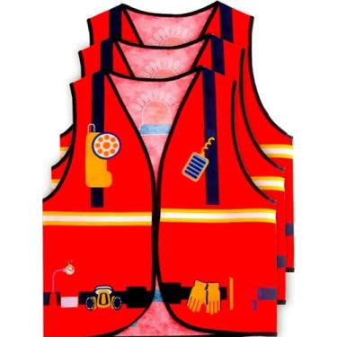 Imagem de Flotory 3 coletes infantis para ajudar comunitário, fantasia de polícia, colete para meninos, meninas, dia da carreira, Halloween, cosplay, Cor de bombeiro 1, Tamanho Único