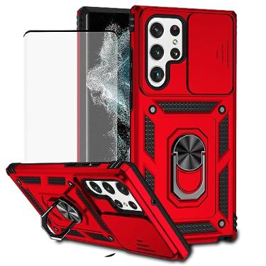 Imagem de Vokuha Capa para Galaxy S22 Ultra, capa para Samsung S22 Ultra SM-S908U com protetor de tela de vidro temperado e capa deslizante para câmera, capa magnética com suporte de anel de 360° para Samsung