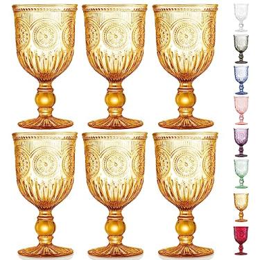 Imagem de Yungala Conjunto de 6 taças de vinho âmbar vintage Hobnail 290 ml