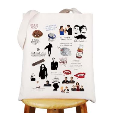 Imagem de WZMPA Sacola reutilizável Salvatore Brothers Elena Gilbert Fans Gift Vampire TV Series Shopping Grocery Bag Vampire Merchandise, Big Bad Tg, Large