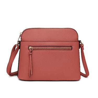 Imagem de La Terre Fashion Bolsa a tiracolo com zíper frontal e bolso funcional largo, couro vegano macio leve médio, Blush rosa