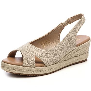 Imagem de Alexis Leroy Sandália feminina com salto cunha com recorte na gáspea, peep toe, Bege brilhante, 36