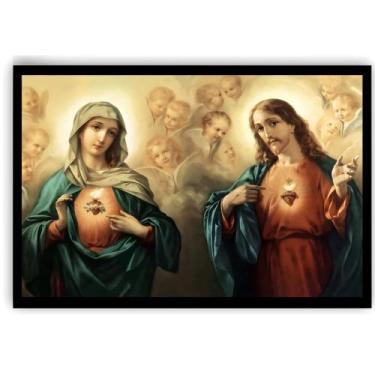 Imagem de Quadro Imaculado Coração de Maria e Sagrado Coração de Jesus A3 42x30c