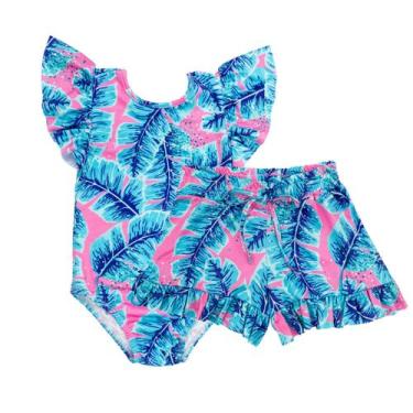 Imagem de Kit Maiô E Shorts Infantil Menina Proteção Uv Praia Piscina - Fofotinh