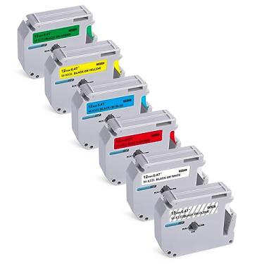 Imagem de Pacote com 6 fitas compatíveis com Brother P-Touch M-231 M M-K 131 MK 231 431 531 631 731 Fita de etiqueta para Brother PT-65 PT-90 PT-M95 PT-70BM PT-45 Fita de etiquetadora 12 mm 0,5 polegadas x 26,2 pés