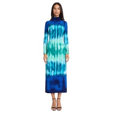 Imagem de Donna Morgan Vestido feminino Tie-dye Maxi manga comprida gola alta com silhueta justa e versátil, azul-petróleo/azul royal, 46
