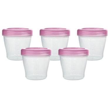 Imagem de Kit com 5 Potes para armazenar Papinha KaBaby Tampa Rosa