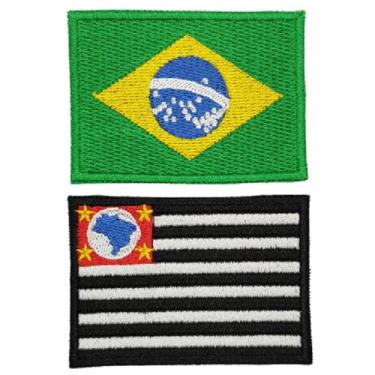 Imagem de Kit c/ 2 pçs Patch Bordado Termocolante Bandeira do Brasil + São Paulo