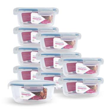 Imagem de Kit 10 Potes Hermético Vidro Redondo Grande Marmita 1300ml - NABOX, Az