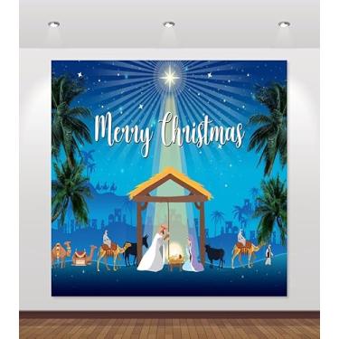 Imagem de Cenário de presépio de Natal, 3 x 3 m, faixa de presépio de Feliz Natal, grande, azul, para decoração de festa de Natal, decoração de festa de Natal, estúdio fotográfico