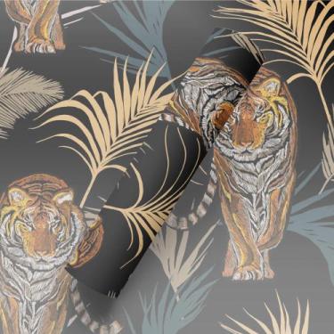 Imagem de Papel de Parede Adesivo Tema Tigre De Bengala Folhas Colorida - BAZAR 