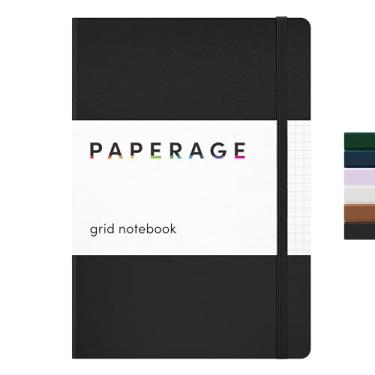Imagem de PAPERAGE Caderno Grid Journal (preto), 160 páginas, médio 14,5 cm x 20,3 cm, papel grosso 100 GSM, capa dura, caderno de papel milimetrado e diário