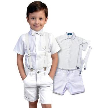 Imagem de Conjunto Batizado Branco Manga Curta Bebe Infantil Branco - Miguelito 