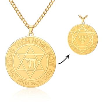 Imagem de VASSAGO Colar de estrela de Davi com pingente de estrela judaica hebraica Chai Hanukah Menorá 12 colares de constelações, joia judaica para homens e mulheres, 1.5" * 1.38", Aço inoxidável, Sem Pedra