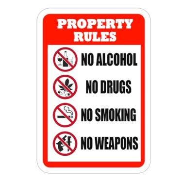 Imagem de Adesivo de etiqueta Property Rules Enforced No Alcohol Drugs Smoking, 18 x 12 cm, placa de regras de propriedade, vinil para álcool/drogas/armas, 6 peças