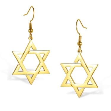 Imagem de VASSAGO Brincos femininos de estrela de Davi com pingente de estrela judaica com cruz de aço inoxidável brincos de estrela de seis pontas Israel religioso judeu Hanukkah joia presente, 1.02"*1.96",