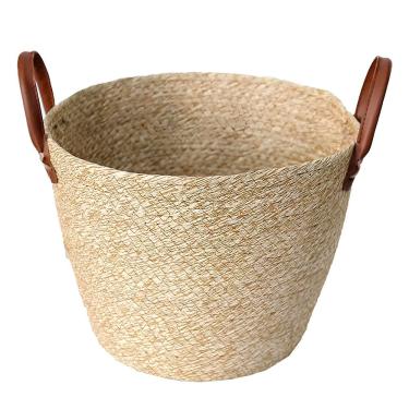 Imagem de Cesto de Fibra Natural Mocca C/ Alça Ø33x28cm p/ Organização Decoração 3011