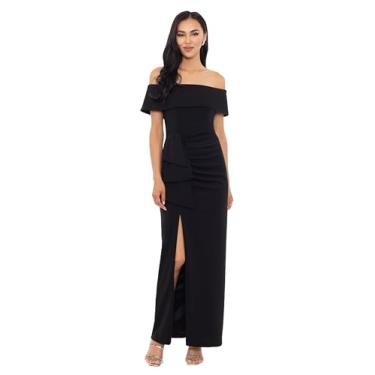 Imagem de Xscape Vestido feminino longo tomara que caia com fenda em crepe (regular e pequeno), Preto, 44