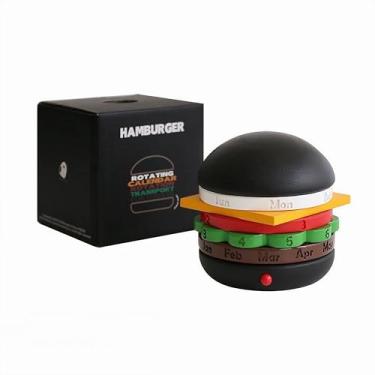 Imagem de HOMARTIQ Calendário giratório de madeira para hambúrguer – presente exclusivo para escritório e casa, decoração de mesa elegante, design ecológico, agenda diária funcional, enfeite de mesa divertido,