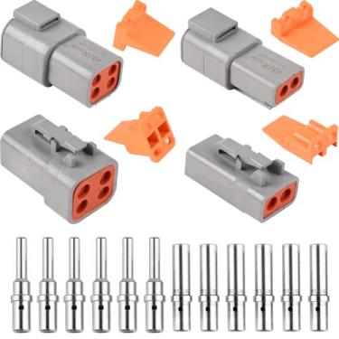 Imagem de JRready — Kit de conector DTP 2 de 4 pinos cinza IP67 à prova d'água, conectores elétricos com 6 pares de terminais sólidos estilo barril, soquete de pino, classificação de corrente 25 Amps (tamanho 12/faixa de fio 14-12 AWG)