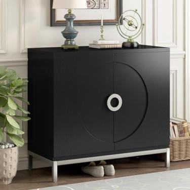 Imagem de Armário buffet de aparador de 86 cm, pequeno armário de café com 2 portas, armário de armazenamento de cozinha com prateleiras ajustáveis, armário de cozinha para corredor, sala de jantar preto