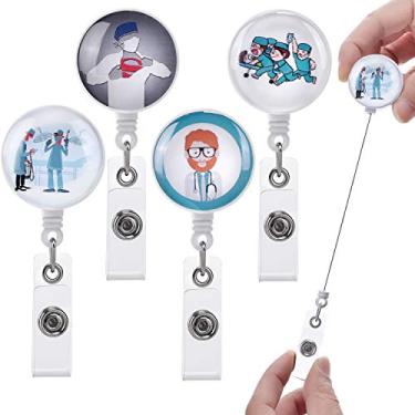 Imagem de LHongL Bobinas retráteis com clipe jacaré, porta-cartão de identificação/nome para enfermagem, estudantes, voluntários (coração) (pacote com 4) médicos)