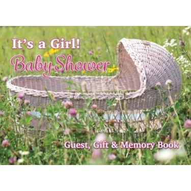 Imagem de É uma menina chá de bebê presente e livro de memórias: berço rosa é uma menina 8,25 x 6 100 páginas lista de convidados e presentes com memórias para bebês e pais capa mole / caderno/brochura