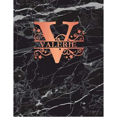 Imagem de Valerie: Personalized Dot Grid Bullet Notebook for Women or Girls. Monogram Initial V. Black Marble & Rose Gold Cover. 8.5" x 11" 110 Pages Dotted Journal Diary Pape