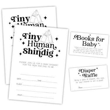 Imagem de EXW Tiny Human Shindig, 25 cartões de convite para chá de bebê com envelopes, 25 cartões de pedido de livros e bilhetes de sorteio de fraldas, anúncio de bebê, lembrancinha e suprimentos de festa