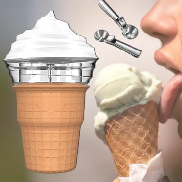 Imagem de Máquina de sorvete macio com colher de sorvete, tigela de congelamento rápido de 450ml, sorvete caseiro em 30 minutos, pá removível, operação silenciosa, formatos compactos e interessantes