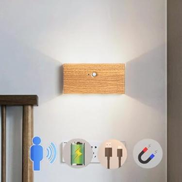 Imagem de Luminária de parede LED recarregável com sensor de movimento, operada por bateria, para ambientes internos, com sensor de movimento, para cima e para baixo, luminária de parede de acrílico e