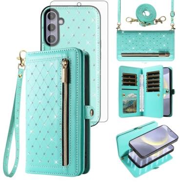 Imagem de Capa de telefone para Samsung Galaxy S24 Plus/S25 Plus S24+ S25+ 5G capa carteira com zíper com protetor de tela alça transversal Bling Flip suporte para cartão de crédito S24Plus 24S + S 24 24+