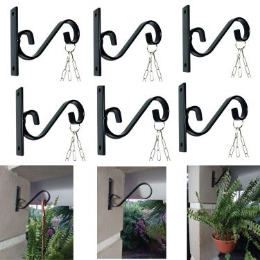 Imagem de Suporte de Parede para Plantas, Kit 6 Peças, 23cm, Preto, Mão Francesa para Flores e Folhagens