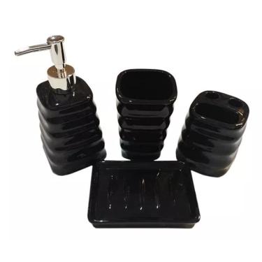 Imagem de Kit 4Pçs Lavabo Banheiro Luxo Modelagem 3D Premuim Cerâmica