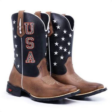Imagem de Texana Masculina Usa Bandeira Americana Bota Botina Country Bico Quadr