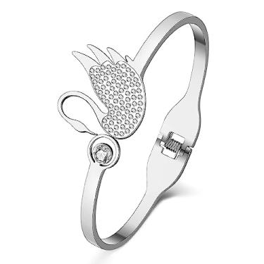 Imagem de NEWEI Cisne decoração joias presentes para mulheres meninas lindo ganso cisne pulseira pulseira punho bracelete banhado a ouro 18 k cisnes encantos de aço inoxidável, Medium, Aço inoxidável, Pedra