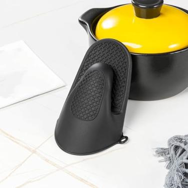 Imagem de Clipe de mão de silicone alongado e engrossado antiescaldante para evitar queimaduras de pulso Luvas de isolamento térmico de silicone de cozinha Utensílios de cozinha para forno doméstico 2 (preto)