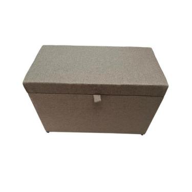 Imagem de Puff Baú Estofado Retangular C/ Pistão á Gás Em Linho - Marrom Claro -