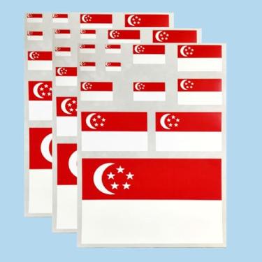 Imagem de Ruoming Ruoming Conjunto de adesivos de bandeira nacional de 3 peças, vários tamanhos, 3 folhas (Cingapura)