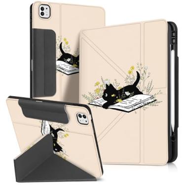 Imagem de Miss Adola Capa para iPad Pro de 13 polegadas M4 2024 – Capa protetora para iPad Pro 13 com suporte para lápis, design de desenho animado fofo para meninos e meninas, gato livro