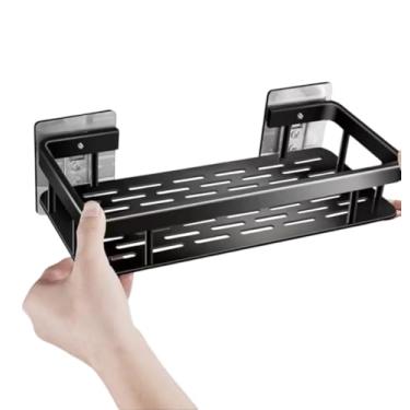 Imagem de Suporte de Canto para Banheiro, Prateleira Adesiva de Alumínio, 31x14cm, Preto, Kit com 2 Peças