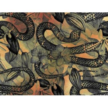 Imagem de WalRiddle Papel de parede vintage vermelho/laranja/preto, plantas tropicais, cobra, animal, descascar e colar, papel de parede vintage autoadesivo removível para armário de cozinha, móveis e