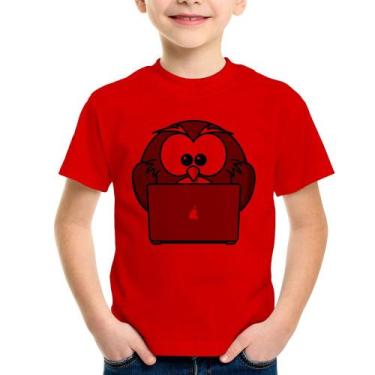 Imagem de Camiseta Infantil Coruja Internauta - Foca na Moda, Vermelho, 2
