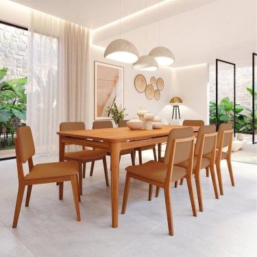 Imagem de Conjunto Sala de Jantar 1 Mesa 210cm 8 Cadeiras Miriti Cabecasa madeiramadeira Caramelo
