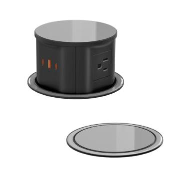 Imagem de Saída de bancada pop-up de 12 cm com USB-C de 20 W, ilhós de energia para área de trabalho economizadora de espaço, 4 tomadas CA e 3 portas USB para escritório em casa (1,8 m)