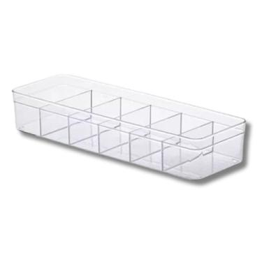 Imagem de Caixa Organizadora Em Acrílico Transparentes com 6 Compartimentos – Multiuso para Maquiagem, Cosméticos, Acessórios, Escritório, Higiene Pessoal e Organização de Gavetas 40,5cm x 13,5cm x 7,5cm